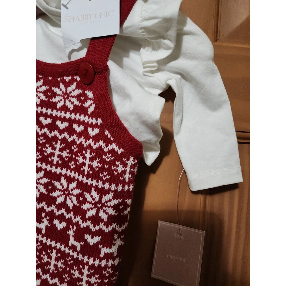 Shabby Chic Rachel Ashwell Infant Christmas Winter Outfit Red‎ Overalls 3-6 NWT